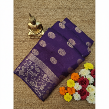 Purple Saree with contrast blouse retro Georgette Semi Silk Saree