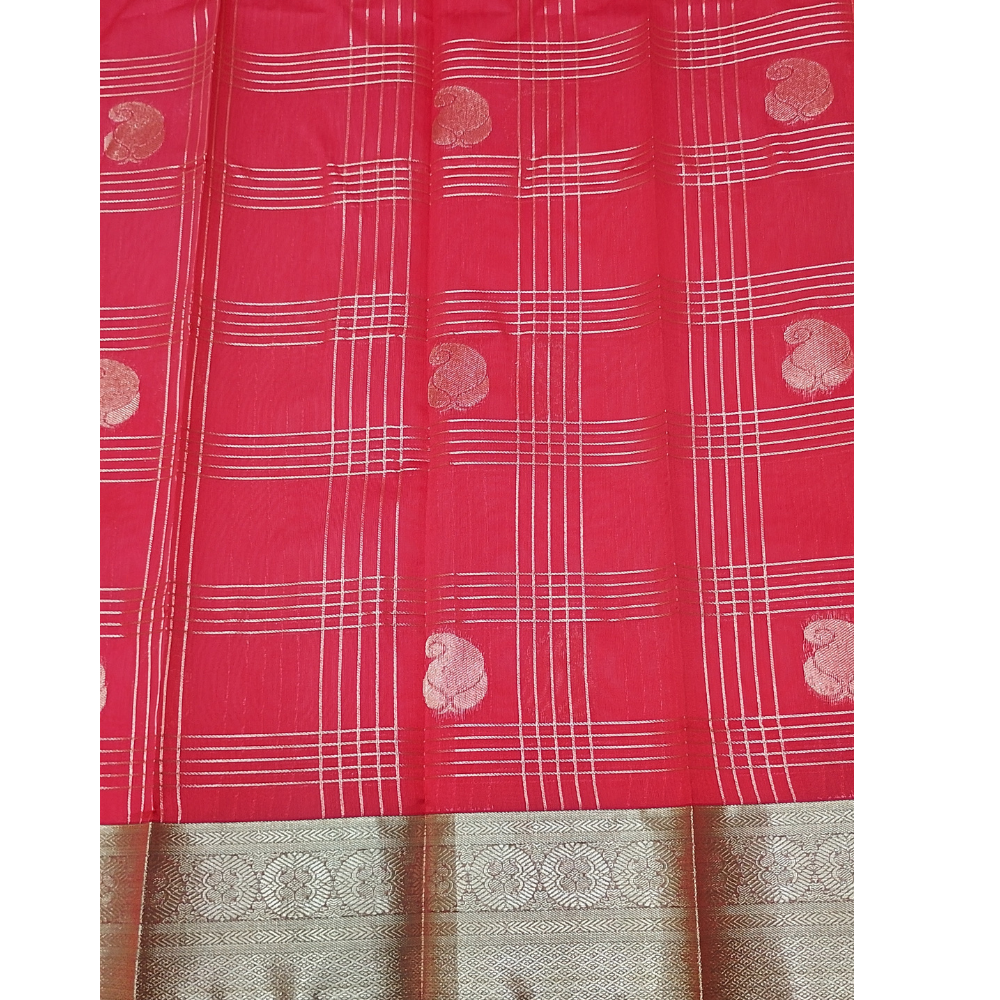 Red colour with bottle green blouse n pallu Premium Silk Cotton Saree