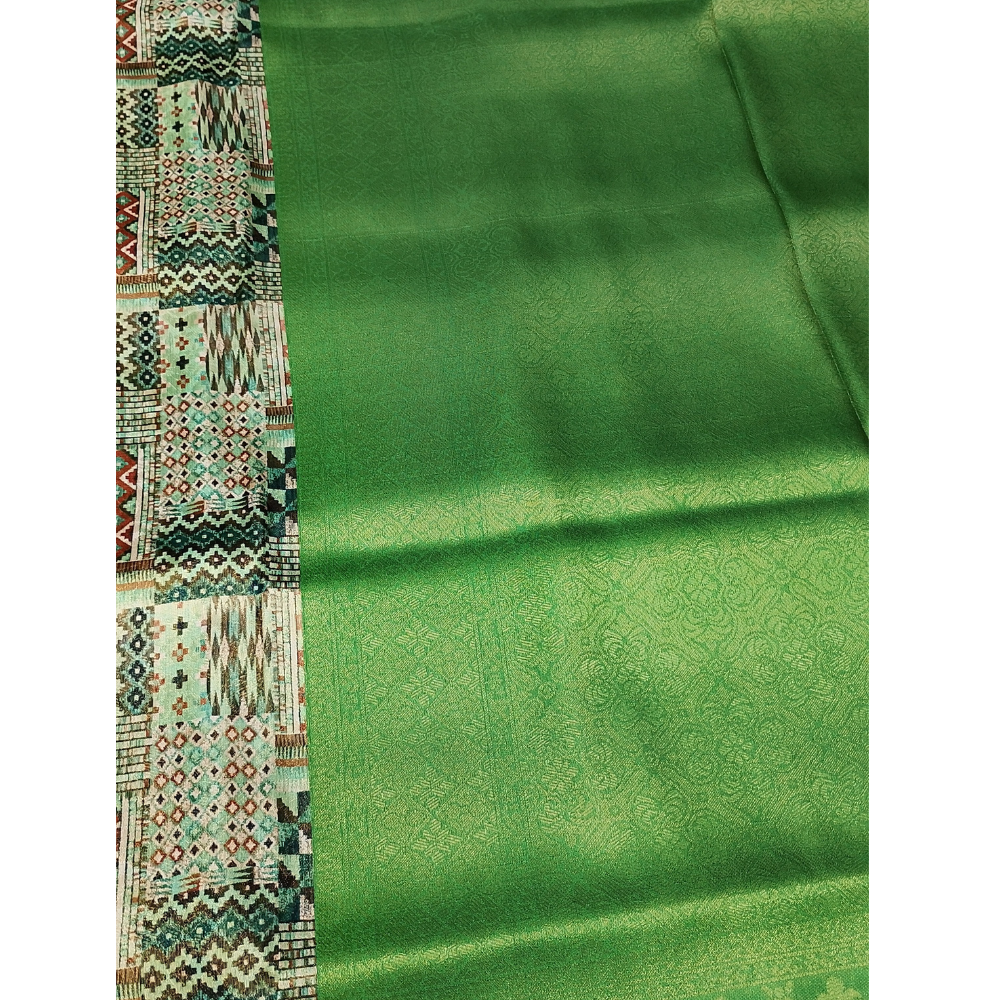 White colour with Green combination Softy Digital Print Silk Saree