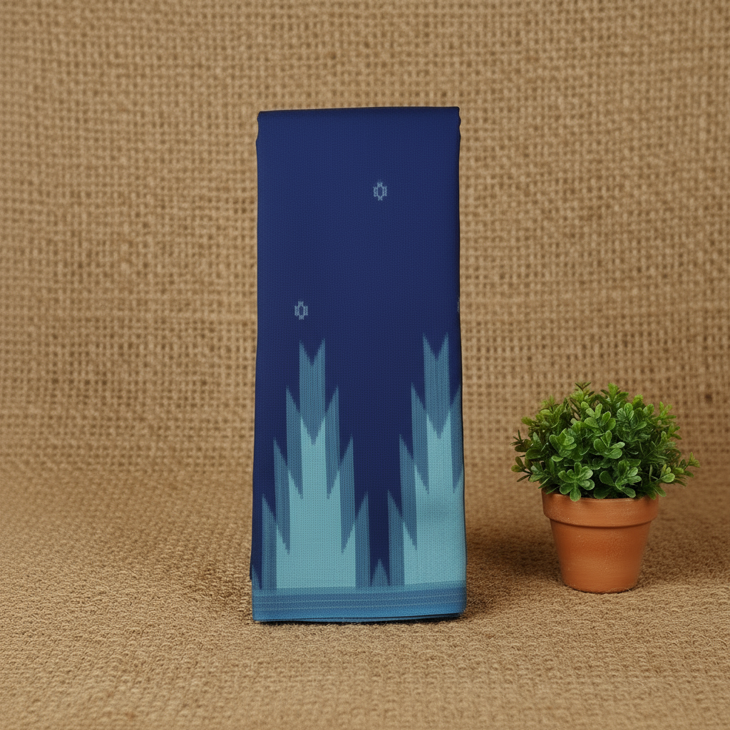 Dark Blue temple border Semi Silk Saree