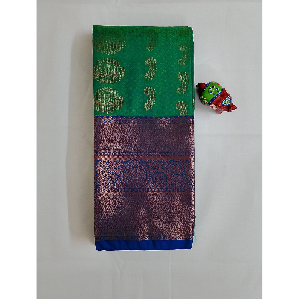 Green colour with blue border Semi Art Silk Saree