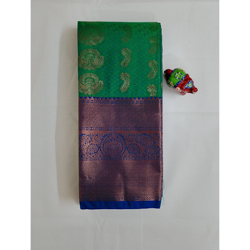 Green colour with blue border Semi Art Silk Saree