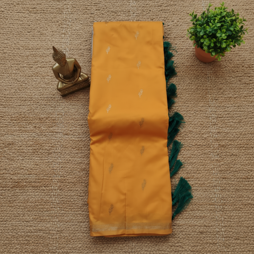 Mango colour with Dark Green blouse n pallu Semi Soft Silk Saree
