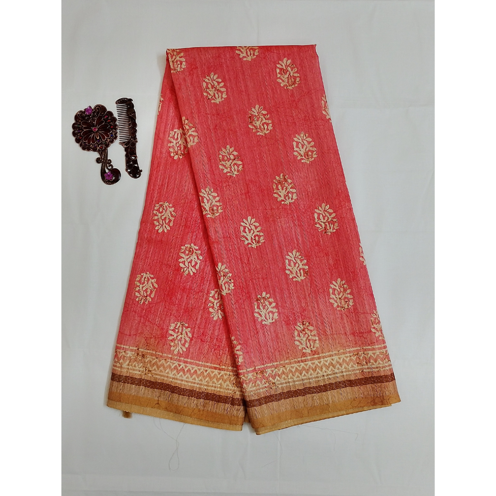 Peach Pink colour Geecha Tusser Saree
