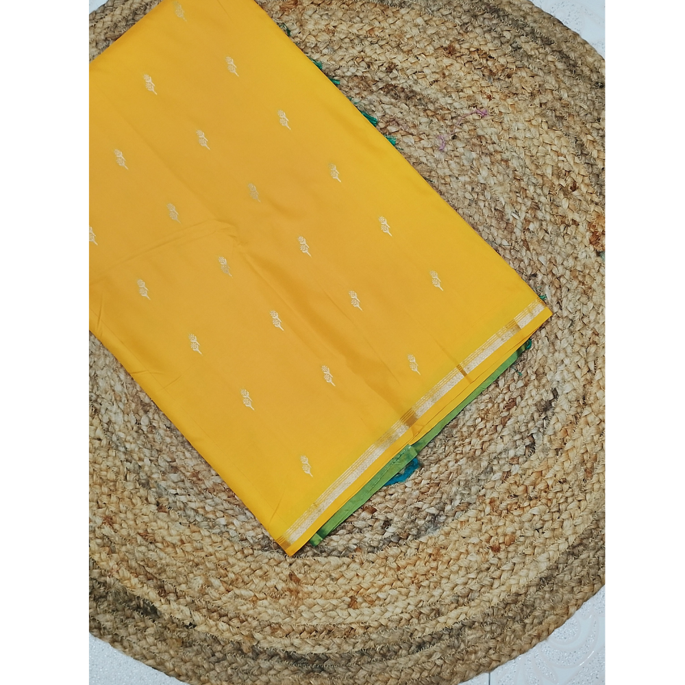 Mango colour with Dark Green blouse n pallu Semi Soft Silk Saree