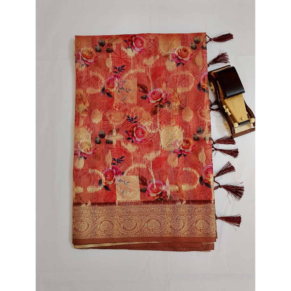 Peach colour  Zari Woven Chanderi Sarees