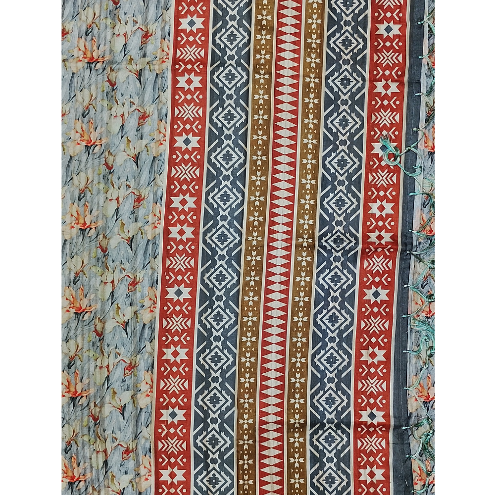 Grey n Half White combination Semi Tusser Saree