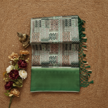 White colour with Green combination Softy Digital Print Silk Saree