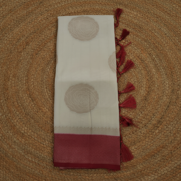 Pearl white with red border pearl viscose sarees with floral motifs