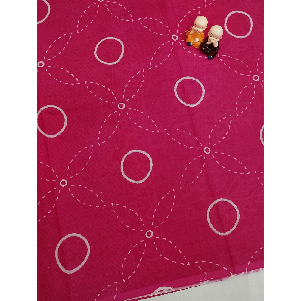 Bright Pink Handblock Print Mul Mul Cotton Saree
