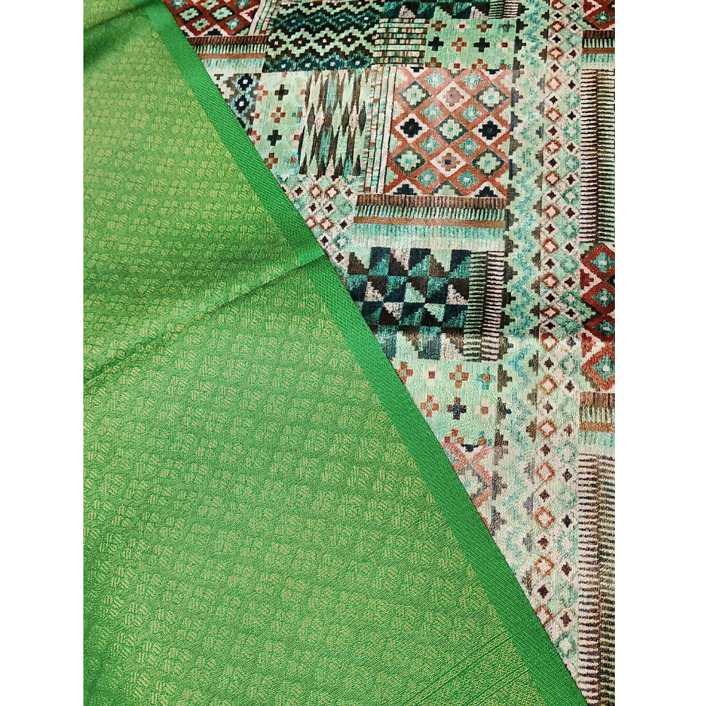 White colour with Green combination Softy Digital Print Silk Saree