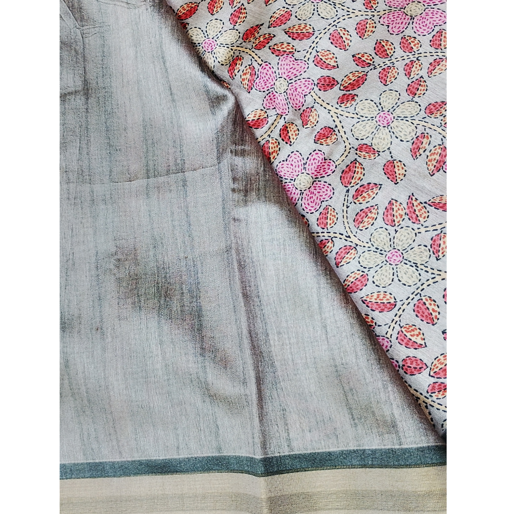 Ash Grey colour Geecha Tusser Saree