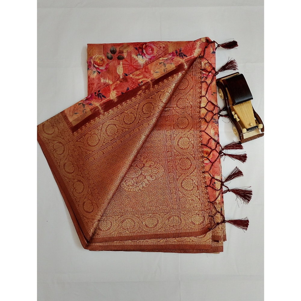 Peach colour  Zari Woven Chanderi Sarees