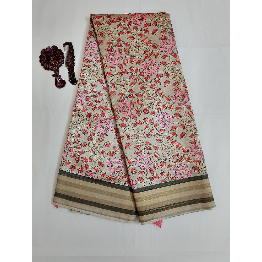 Ash Grey colour Geecha Tusser Saree