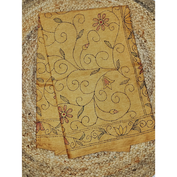 Mustard Yellow colour Kantha Work Tusser Saree