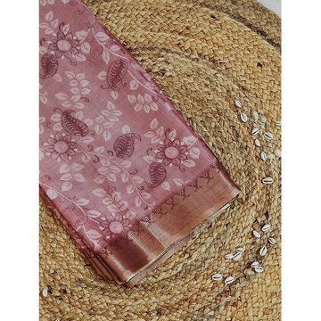 Light Brick Colour Floral pattern Linen Digital Sarees