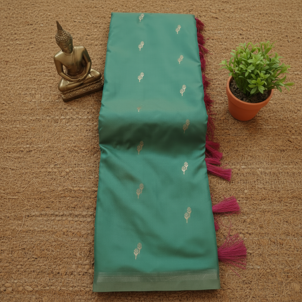Green colour with Pink blouse n pallu Semi Soft Silk Saree