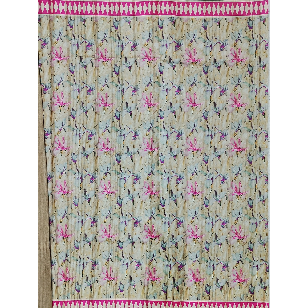 Mehandhi Green n Half White combination Semi Tusser Saree