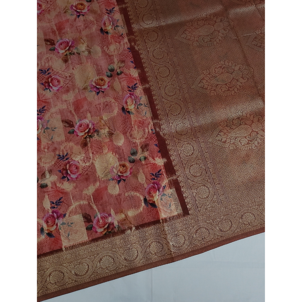 Peach colour  Zari Woven Chanderi Sarees