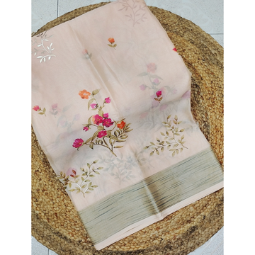 Peach Orange Organza Saree