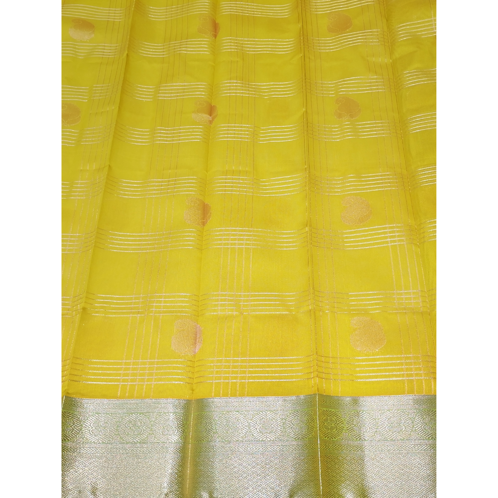 Pale Yellowish Green Colour with Green blouse n pallu Premium Silk Cotton Saree