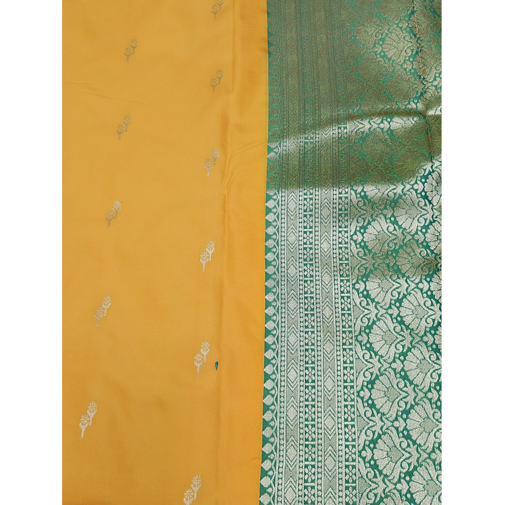 Mango colour with Dark Green blouse n pallu Semi Soft Silk Saree