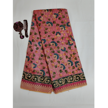 Dark Pink colour Geecha Tusser Saree