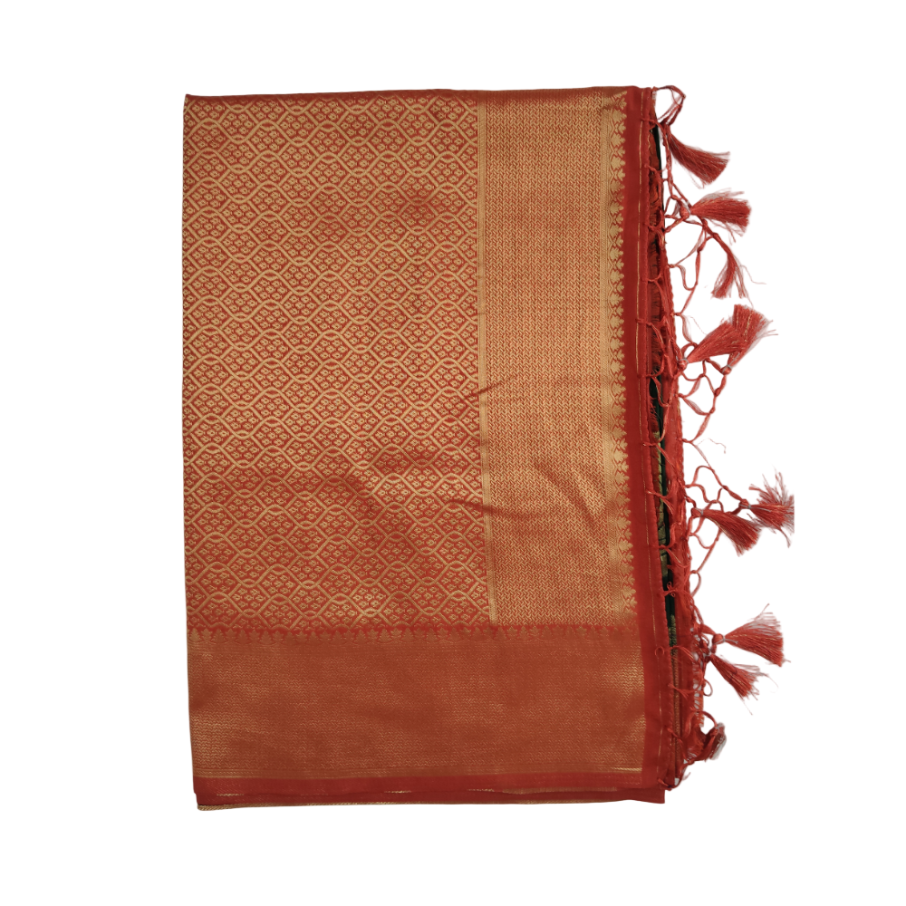 Dark green with red border pearl viscose sarees with floral motifs