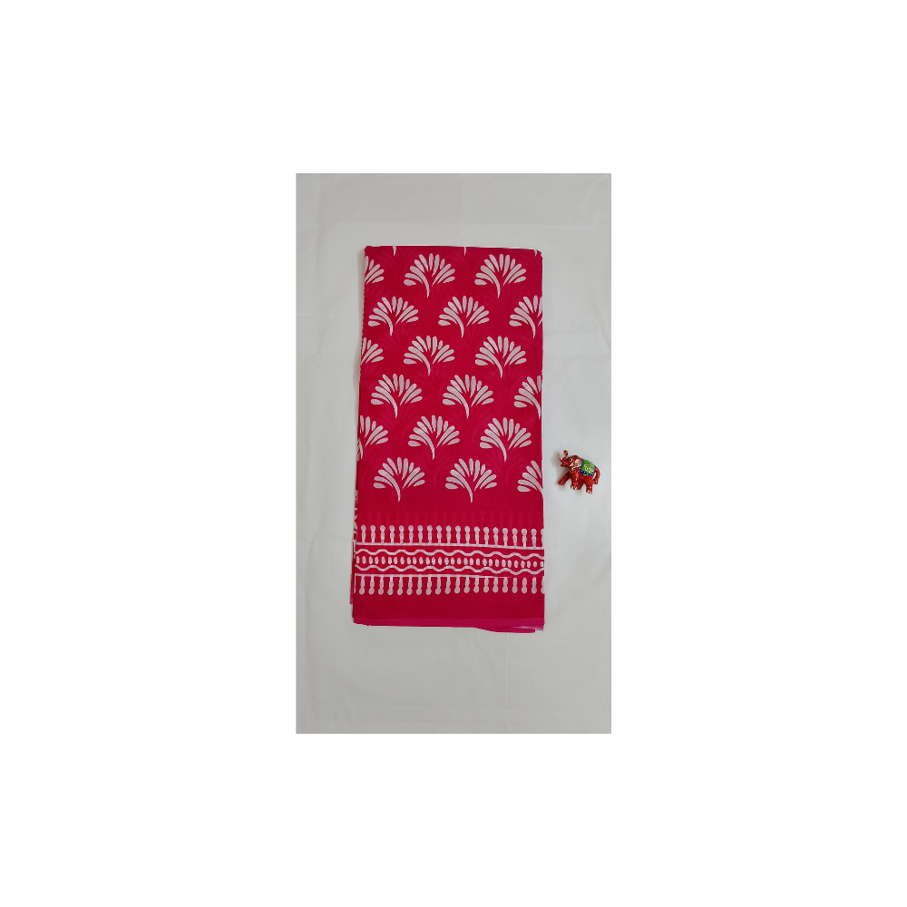 Bright Pink Handblock Print Mul Mul Cotton Saree