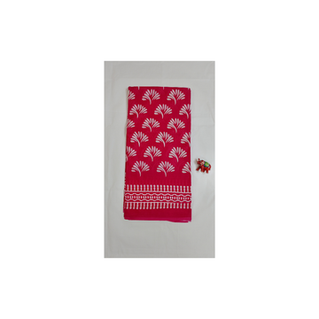 Bright Pink Handblock Print Mul Mul Cotton Saree