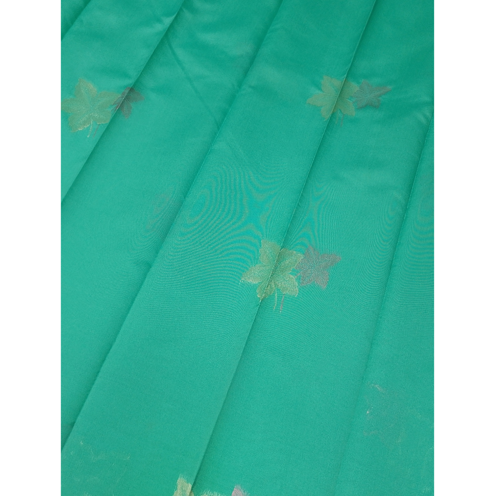 Aqua Green borderless Semi Silk Saree