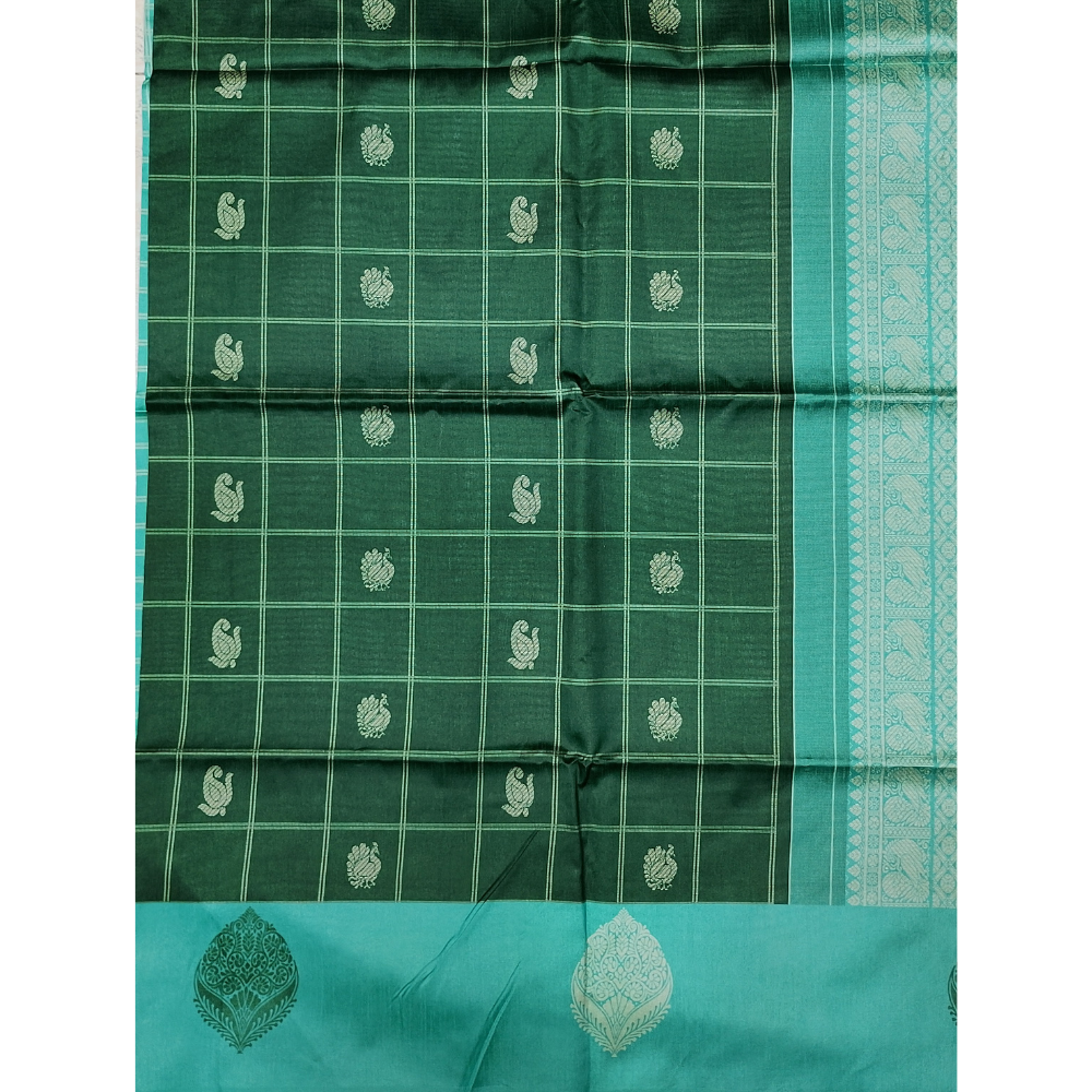 Dark Bottle Green with Sea Green Border Pallu n Blouse Semi Tusser Saree