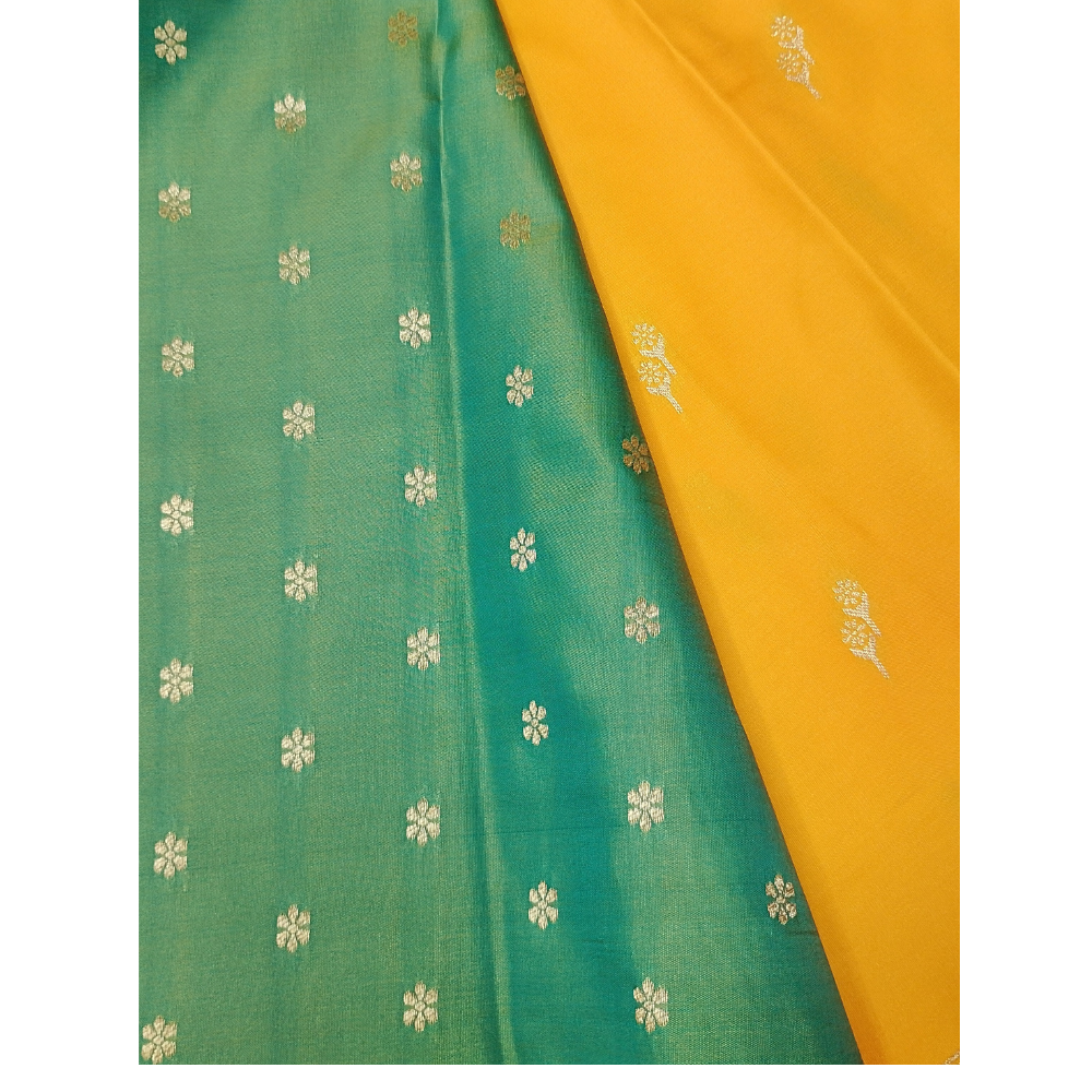 Mango colour with Dark Green blouse n pallu Semi Soft Silk Saree