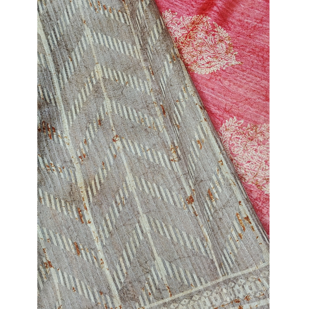 Peach Pink colour Geecha Tusser Saree