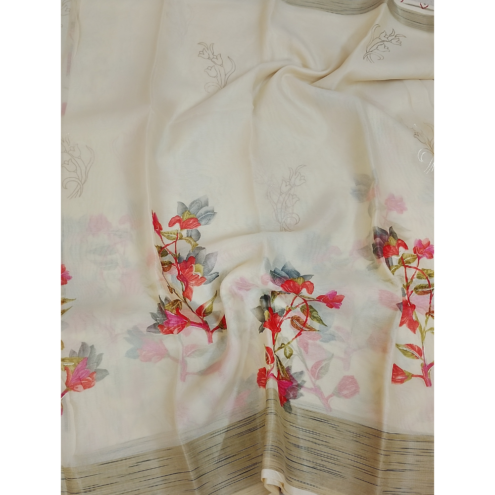 Half White Organza Saree