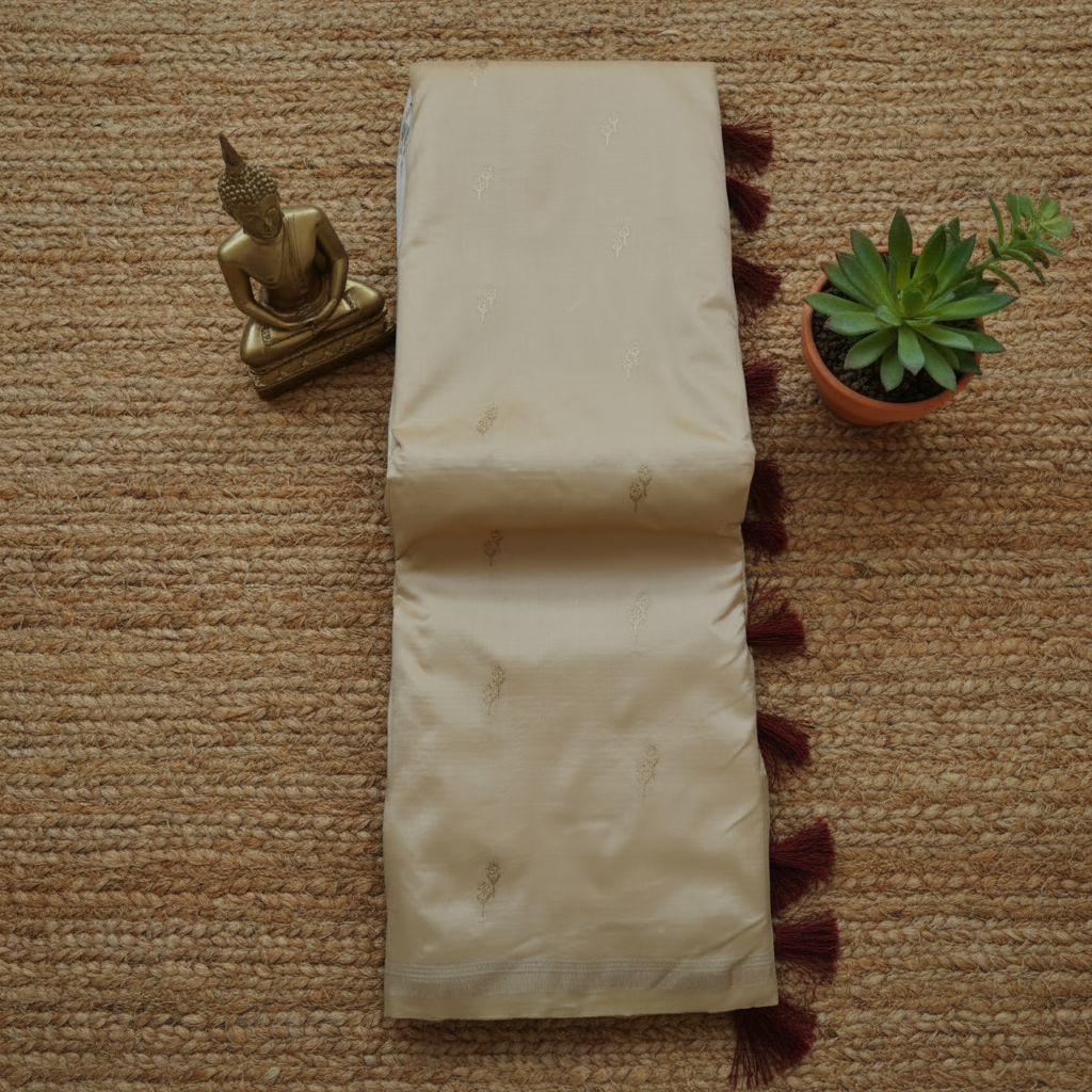 Beige colour red blouse n pallu Semi Soft Silk Saree