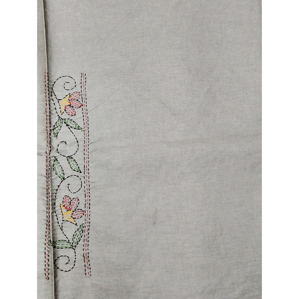 Grey colour kantha work Tusser Saree