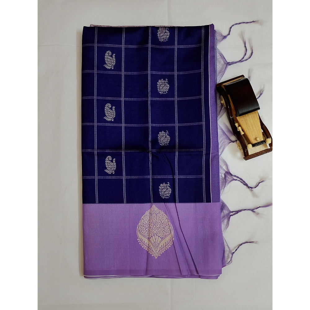 Violet with Purple border Pallu n blouse Semi Tusser Saree