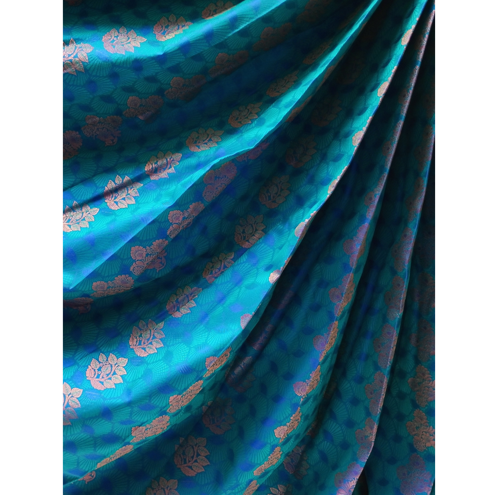 Rama Blue n bright blue colour combination Semi Art Silk Saree