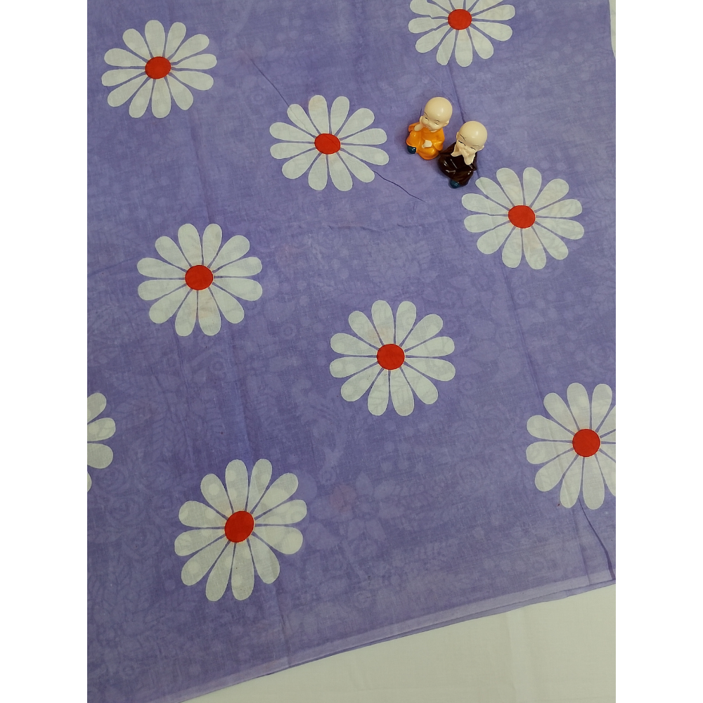 Purple Handblock Print Mul Mul Cotton Saree