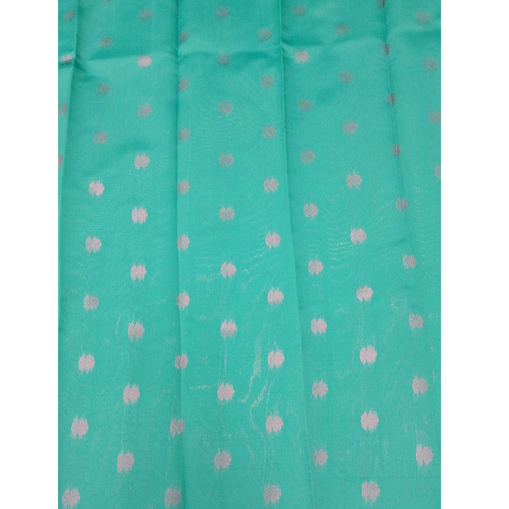 Aqua Green borderless Semi Silk Saree