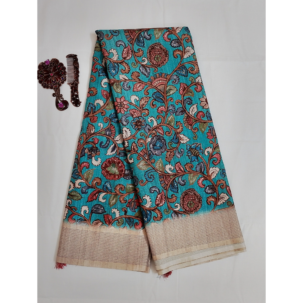 Sky Blue Colour Geecha Tusser Saree