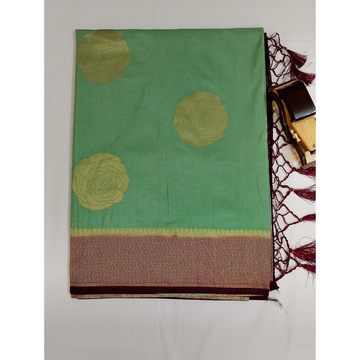 Pista geeen with Magentha border pearl viscose saree with floral motifs