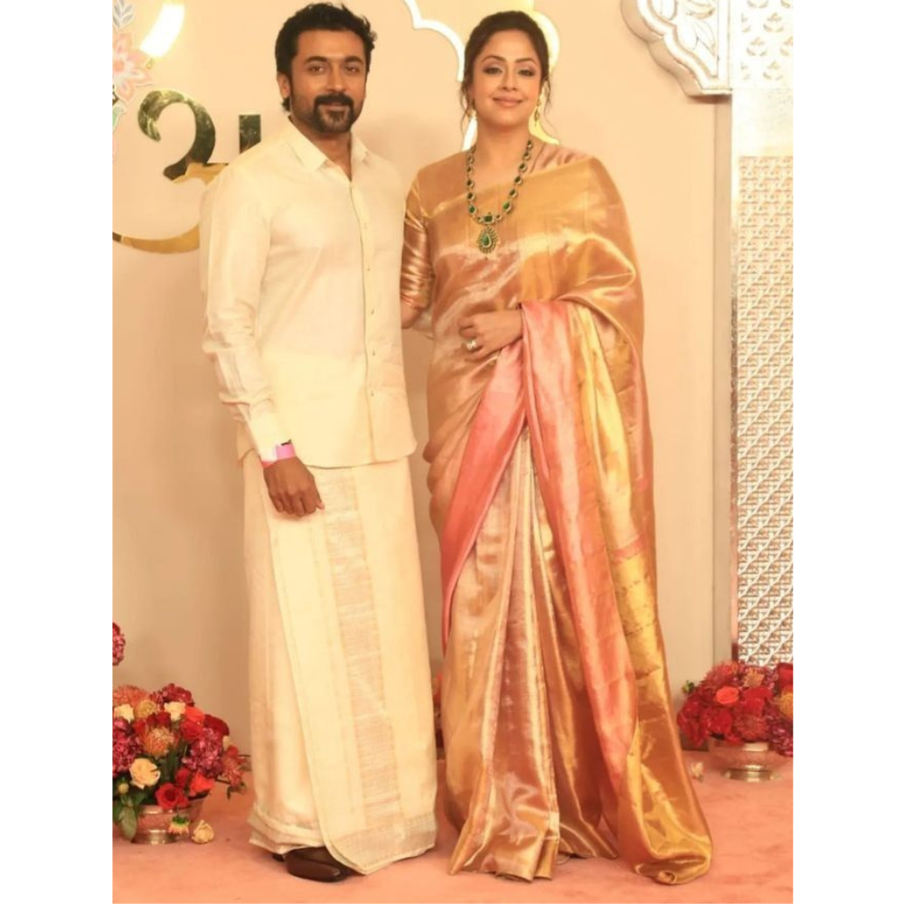 Jyothika Inspired Saree Gold n Pink Tissue Saree