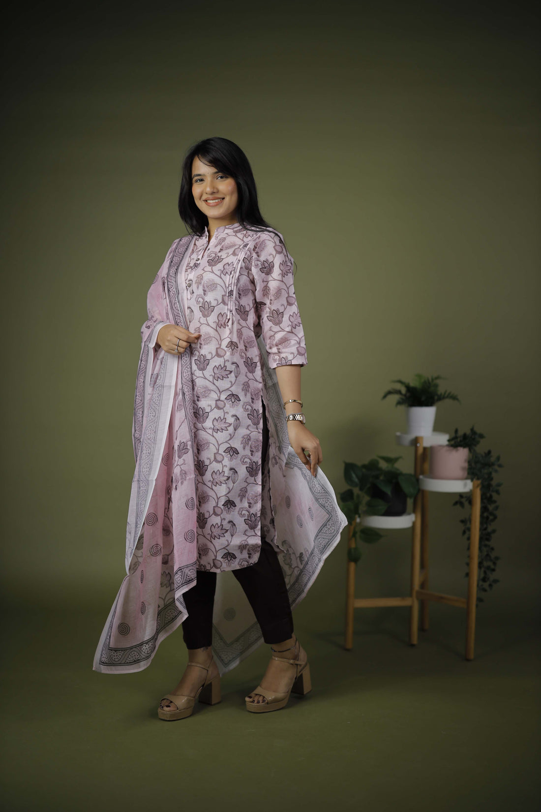 CHANDERI COTTON KURTA SET WITH DUPATTA