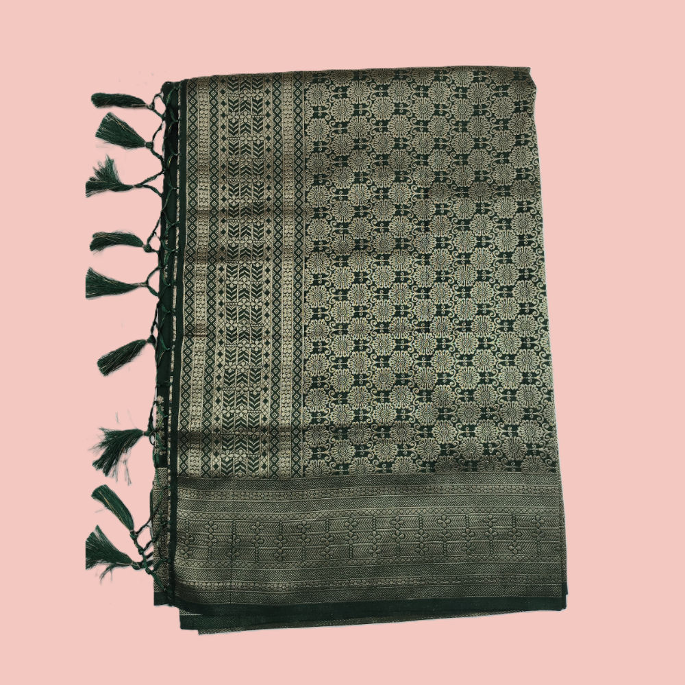 Dark Green viscose sarees with box motifs