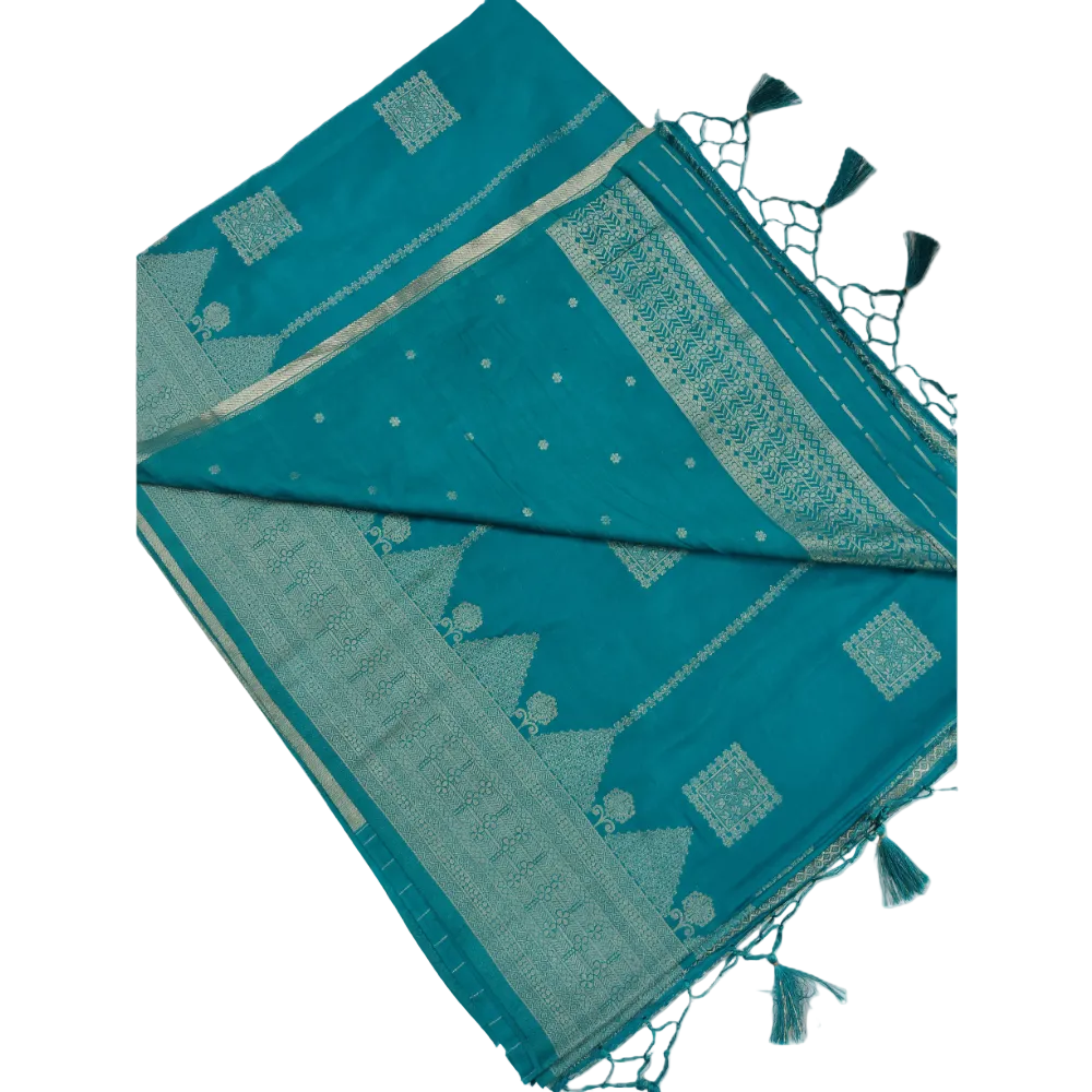 Rama Green viscose sarees with box motifs